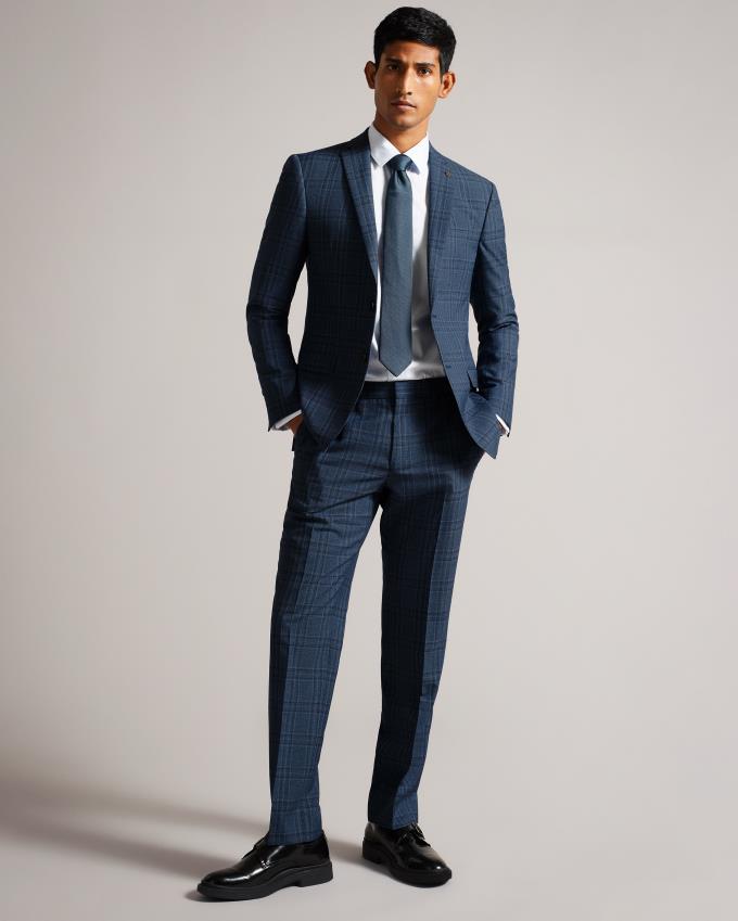 Pantalon Ted Baker Wool Blend Slim Check Suit Bleu Homme | YGI-48267378